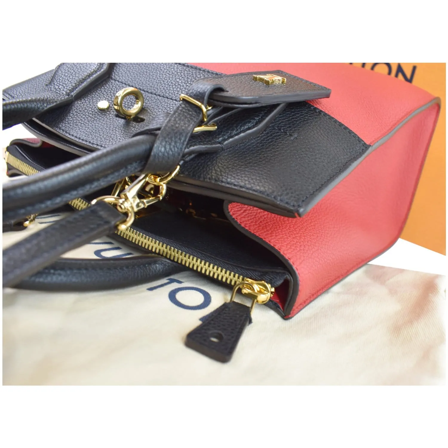 LOUIS VUITTON City Steamer PM Leather Shoulder Bag Red Black