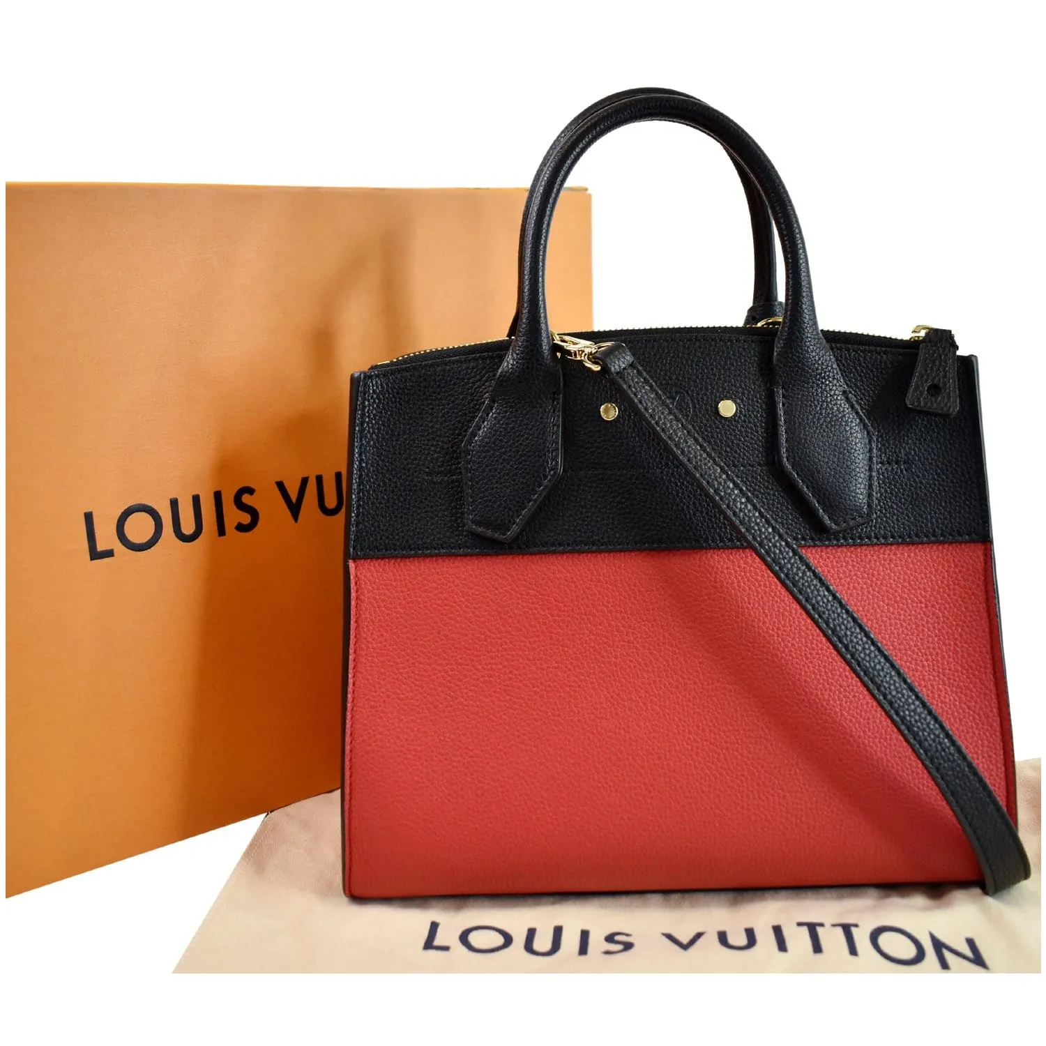 LOUIS VUITTON City Steamer PM Leather Shoulder Bag Red Black