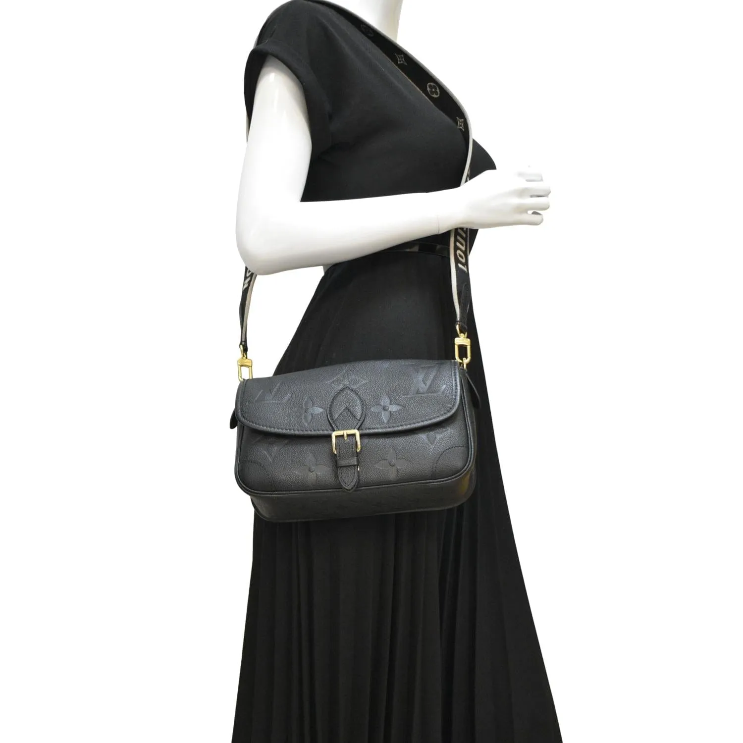 LOUIS VUITTON Diane Monogram Empreinte Leather Crossbody Bag Black