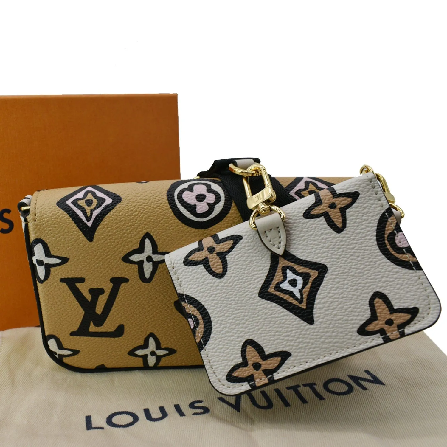 LOUIS VUITTON Felicie Strap & Go Pochette Monogram Canvas Crossbody Bag Arizona Beige