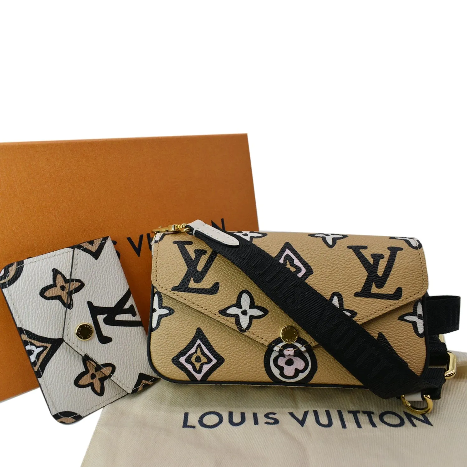 LOUIS VUITTON Felicie Strap & Go Pochette Monogram Canvas Crossbody Bag Arizona Beige