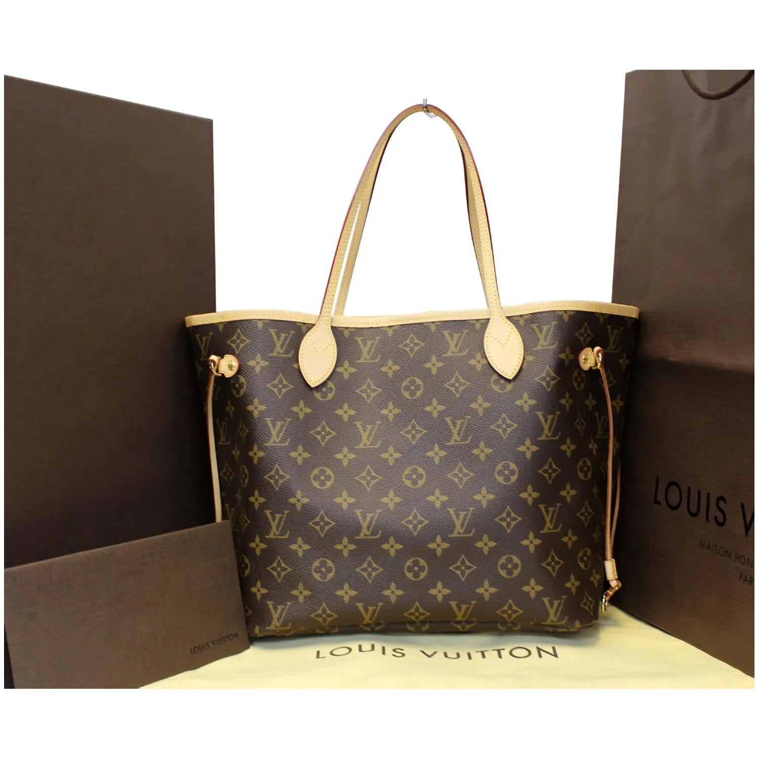 LOUIS VUITTON Neverfull MM Monogram Canvas Tote Shoulder Bag Brown