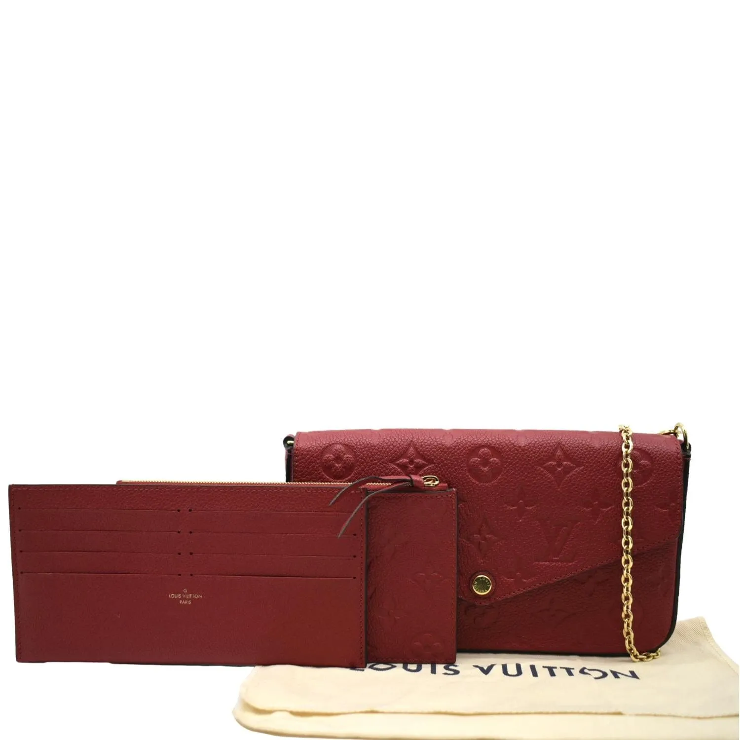 LOUIS VUITTON Pochette Felicie Monogram Empreinte Chain Wallet Red