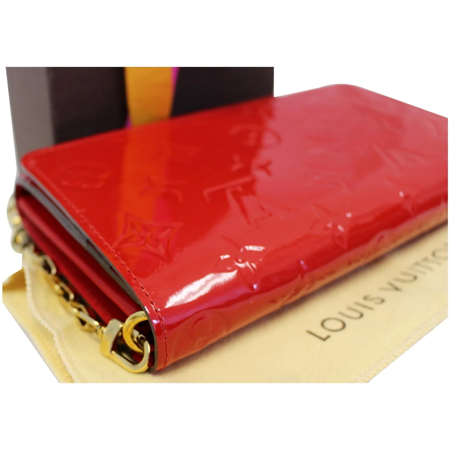 LOUIS VUITTON Sarah Vernis Leather Chain Wallet Red