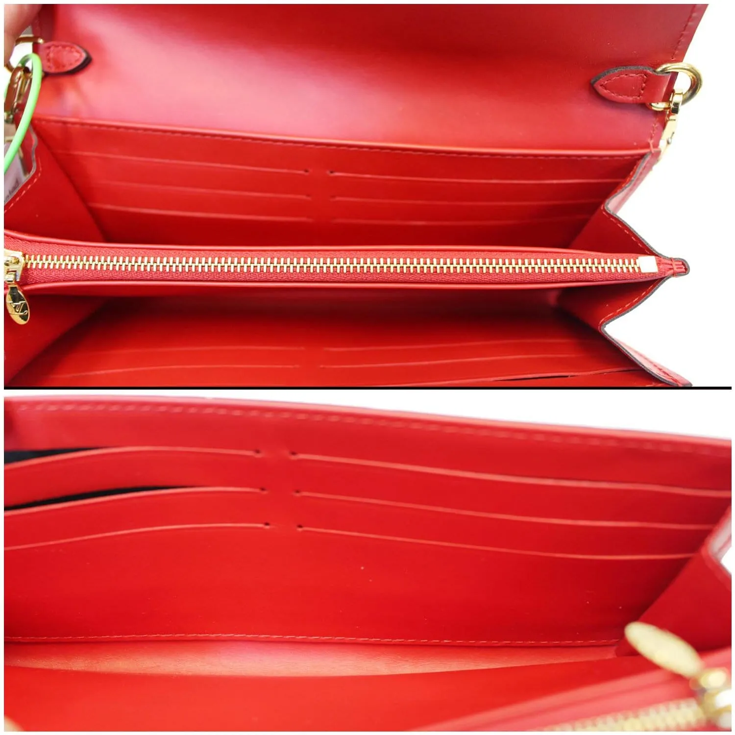 LOUIS VUITTON Sarah Vernis Leather Chain Wallet Red