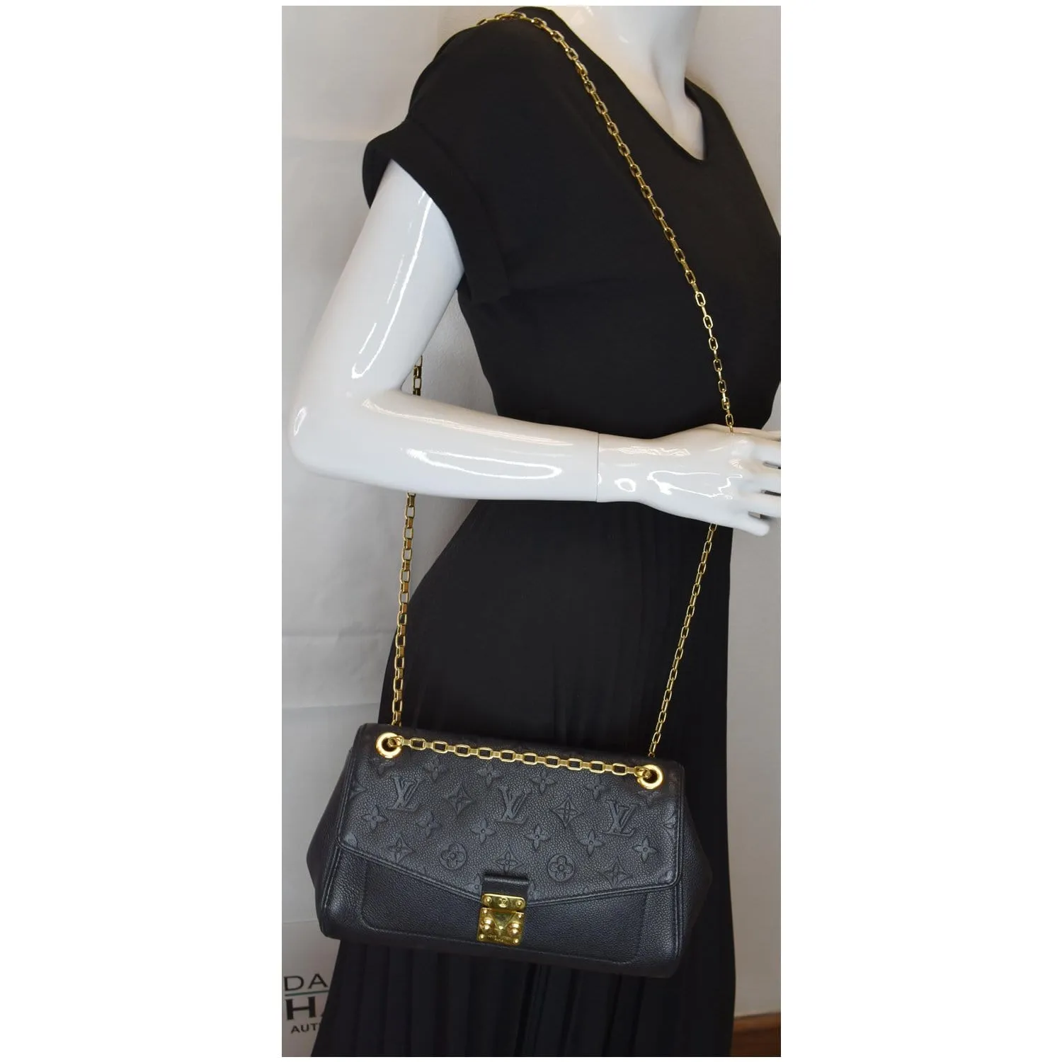 LOUIS VUITTON St Germain MM Monogram Empreinte Leather Shoulder Bag Black