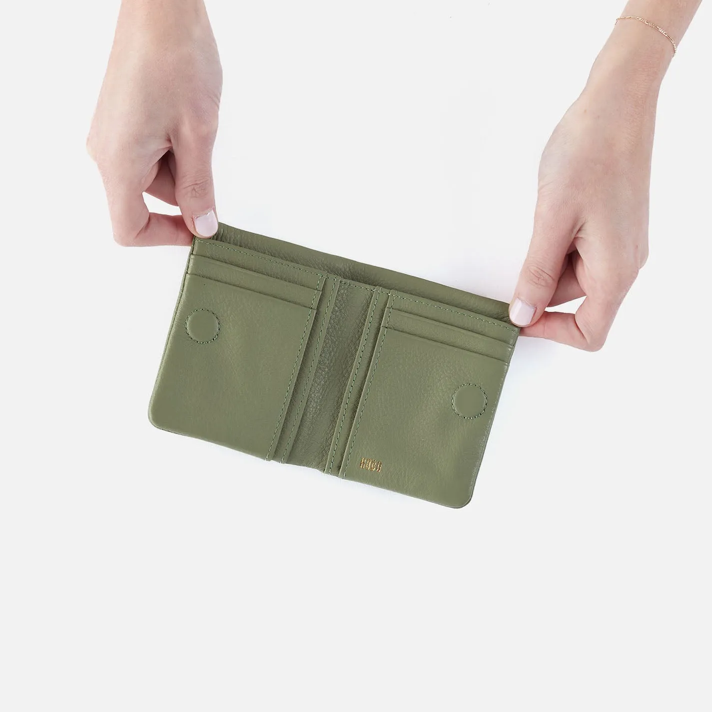 Lumen Mini Wallet In Pebbled Leather - Watercress