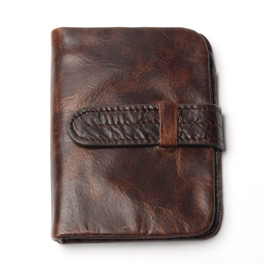 Luxury Vintage Casual 100% Real Genuine Cowhide Oil Wax Leather Men Short Bifold Wallet Wallets Purse Coin Pocket Male Zipper
