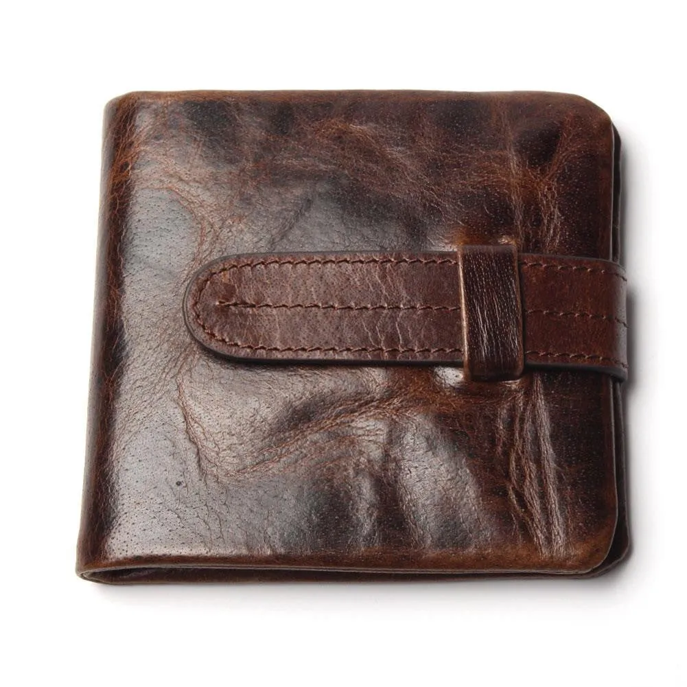 Luxury Vintage Casual 100% Real Genuine Cowhide Oil Wax Leather Men Short Bifold Wallet Wallets Purse Coin Pocket Male Zipper