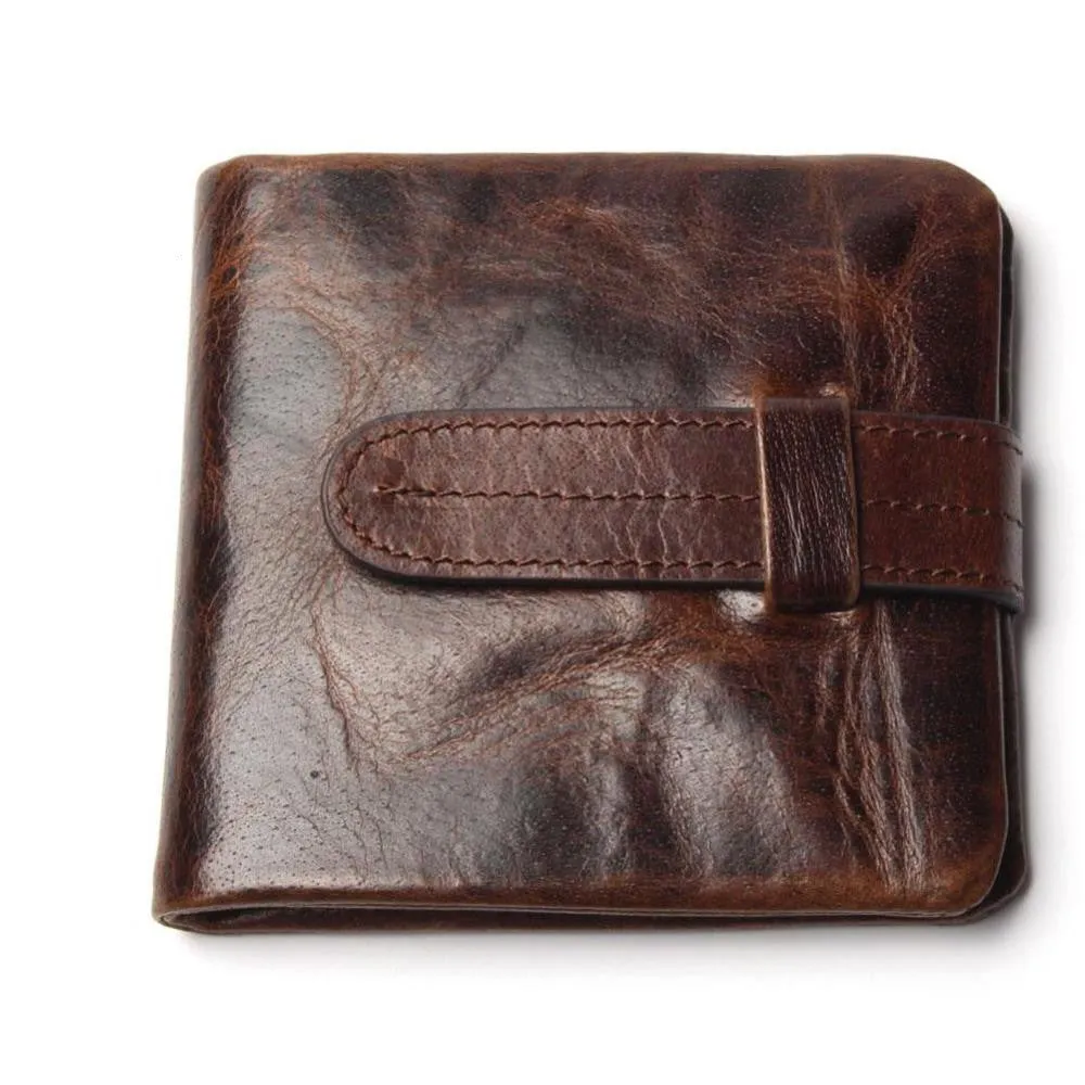 Luxury Vintage Casual 100% Real Genuine Cowhide Oil Wax Leather Men Short Bifold Wallet Wallets Purse Coin Pocket Male Zipper