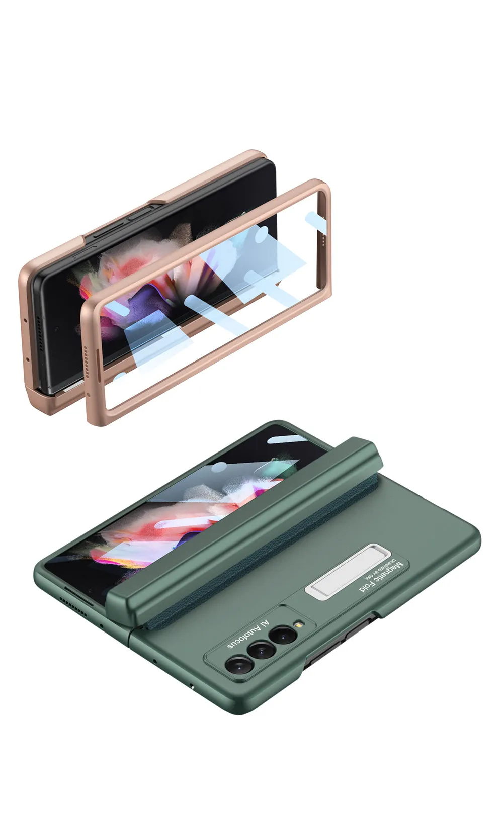 Magnetic Hinge All-included Pen Case For Samsung Galaxy Z Fold 3 Case Screen Tempered Glass Stand For Galaxy Z Fold3 Cover