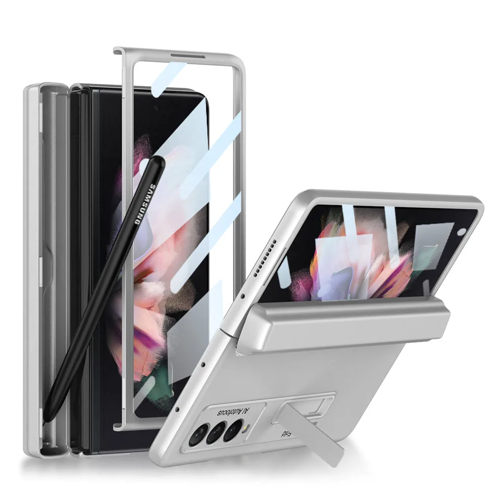 Magnetic Hinge All-included Pen Case For Samsung Galaxy Z Fold 3 Case Screen Tempered Glass Stand For Galaxy Z Fold3 Cover