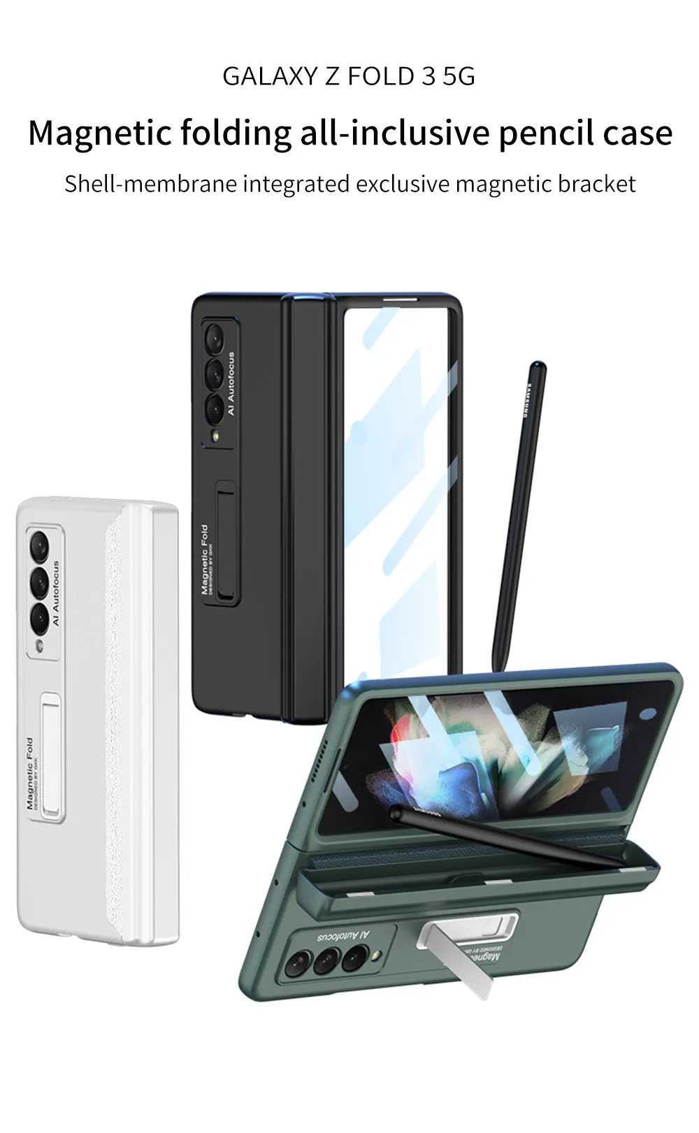 Magnetic Hinge All-included Pen Case For Samsung Galaxy Z Fold 3 Case Screen Tempered Glass Stand For Galaxy Z Fold3 Cover
