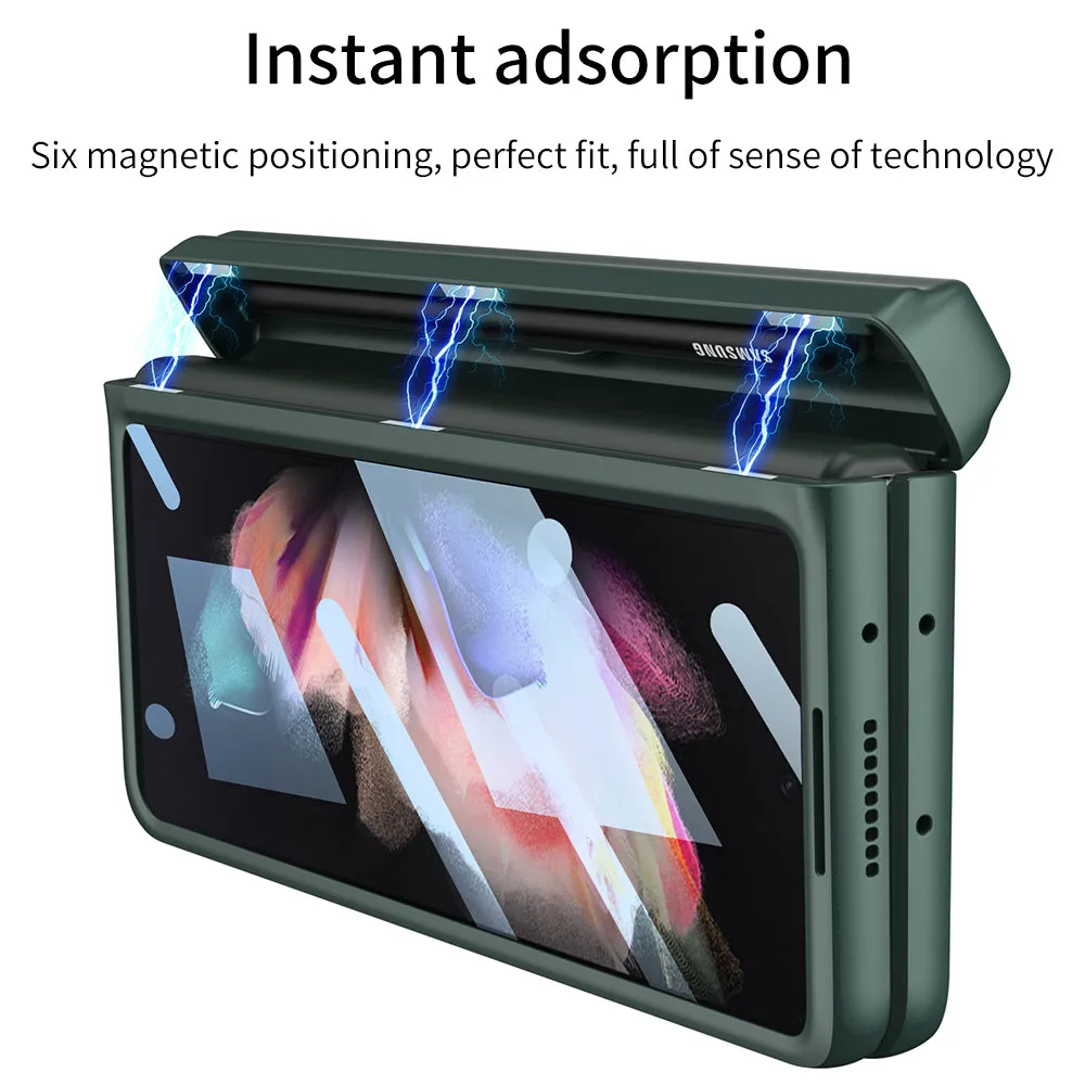 Magnetic Hinge All-included Pen Case For Samsung Galaxy Z Fold 3 Case Screen Tempered Glass Stand For Galaxy Z Fold3 Cover
