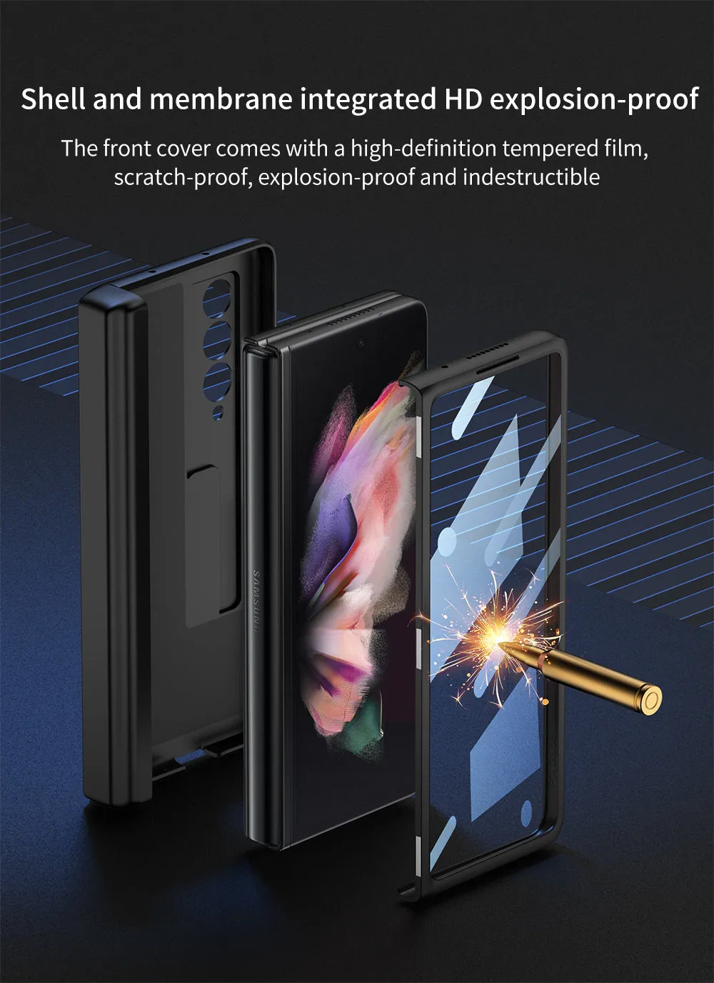 Magnetic Hinge All-included Pen Case For Samsung Galaxy Z Fold 3 Case Screen Tempered Glass Stand For Galaxy Z Fold3 Cover