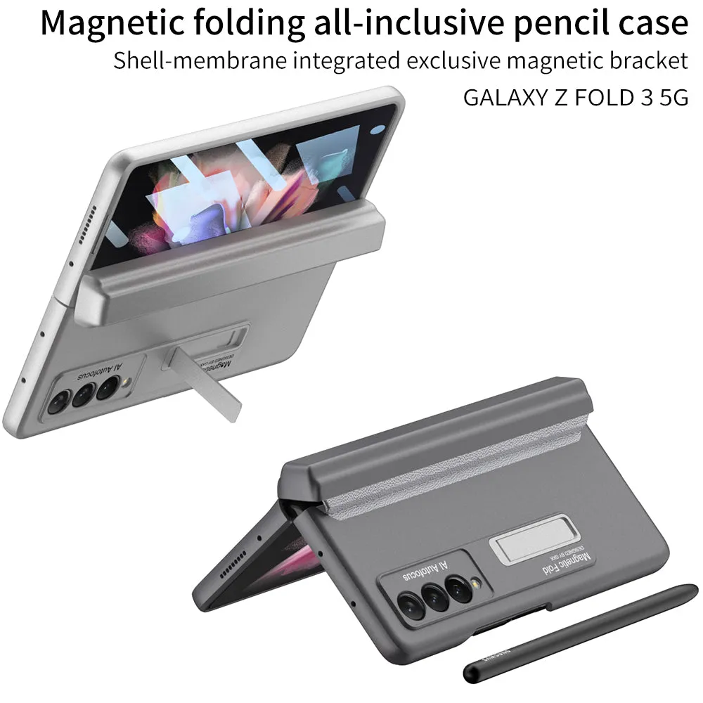 Magnetic Hinge All-included Pen Case For Samsung Galaxy Z Fold 3 Case Screen Tempered Glass Stand For Galaxy Z Fold3 Cover