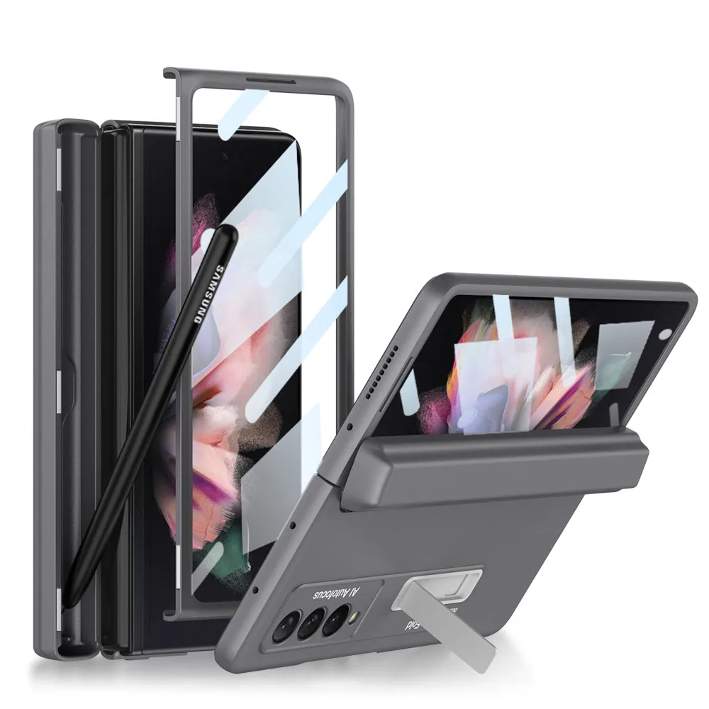 Magnetic Hinge All-included Pen Case For Samsung Galaxy Z Fold 3 Case Screen Tempered Glass Stand For Galaxy Z Fold3 Cover