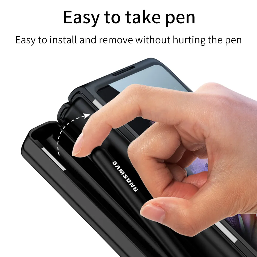 Magnetic Hinge All-included Pen Case For Samsung Galaxy Z Fold 3 Case Screen Tempered Glass Stand For Galaxy Z Fold3 Cover