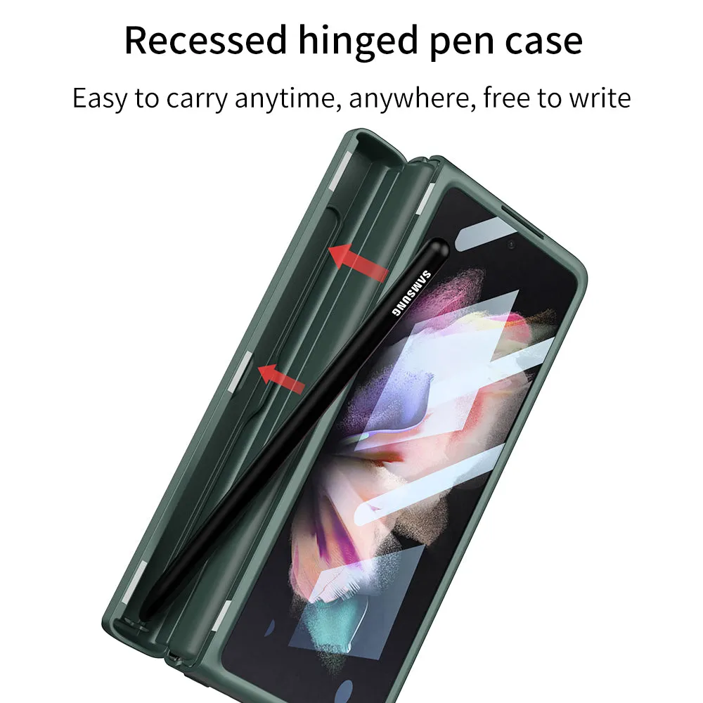Magnetic Hinge All-included Pen Case For Samsung Galaxy Z Fold 3 Case Screen Tempered Glass Stand For Galaxy Z Fold3 Cover
