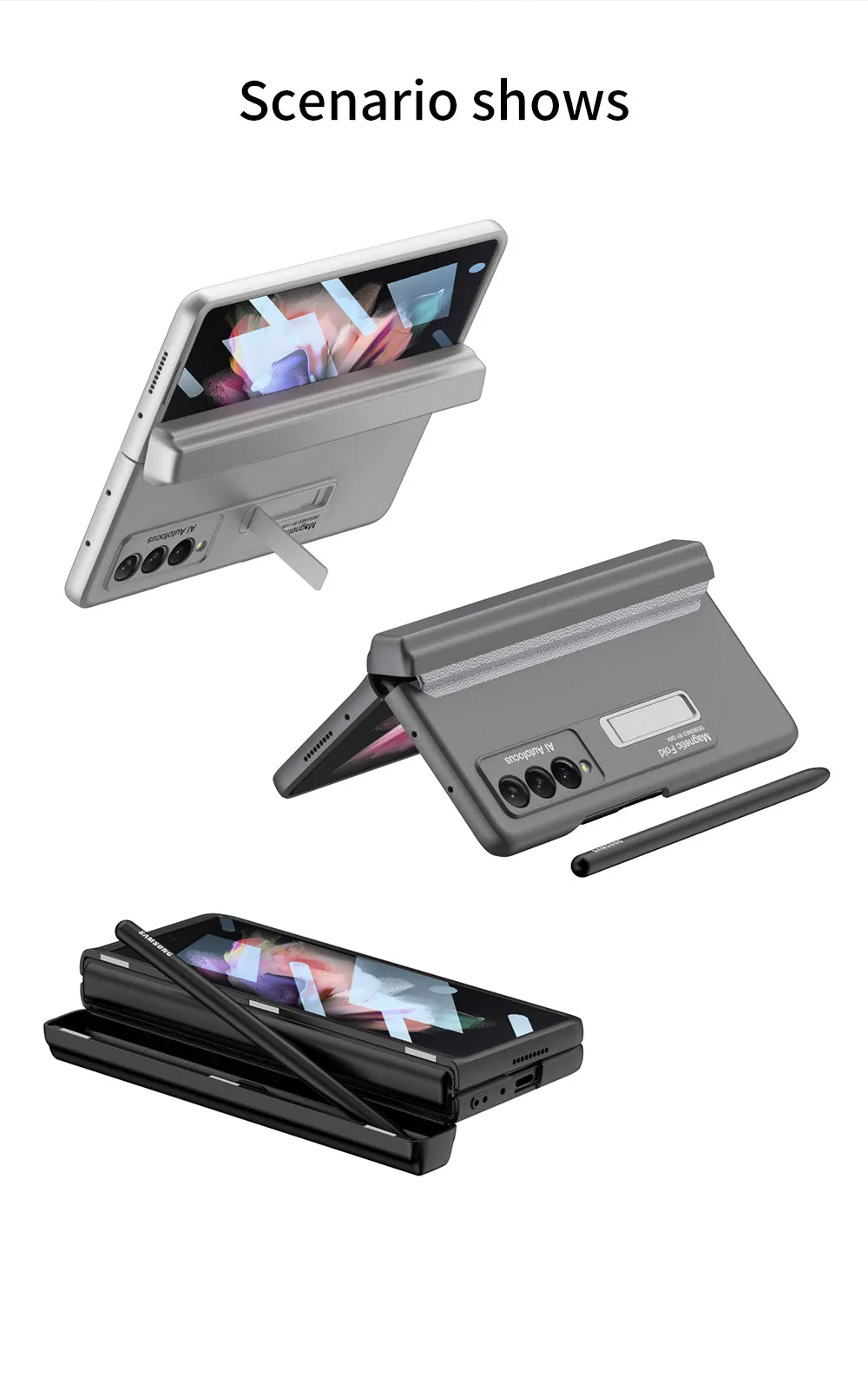Magnetic Hinge All-included Pen Case For Samsung Galaxy Z Fold 3 Case Screen Tempered Glass Stand For Galaxy Z Fold3 Cover