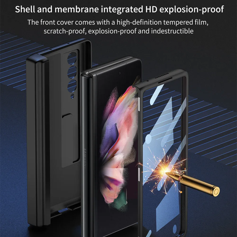 Magnetic Hinge All-included Pen Case For Samsung Galaxy Z Fold 3 Case Screen Tempered Glass Stand For Galaxy Z Fold3 Cover