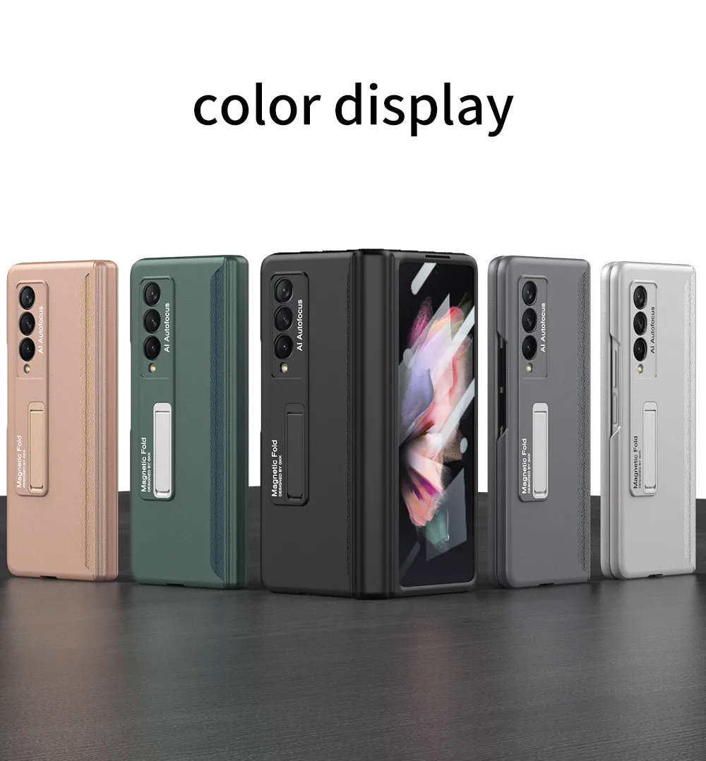 Magnetic Tempered Glass Stand Case For Samsung Galaxy Z Fold Flip 3 Bracket Stand Hard Phone Cover For Samsung Fold3