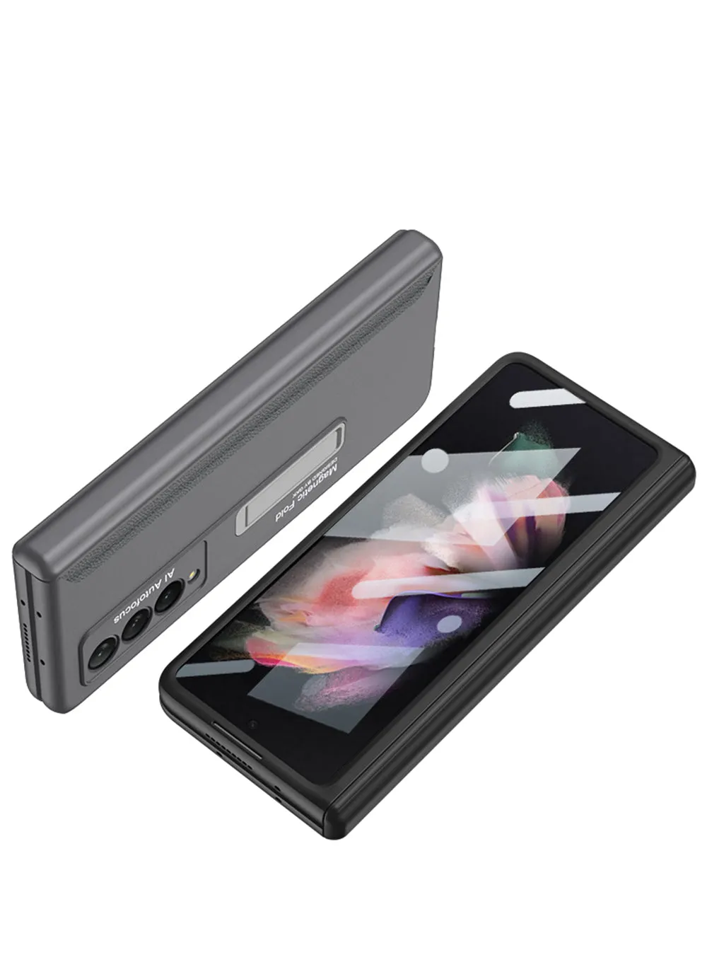 Magnetic Tempered Glass Stand Case For Samsung Galaxy Z Fold Flip 3 Bracket Stand Hard Phone Cover For Samsung Fold3