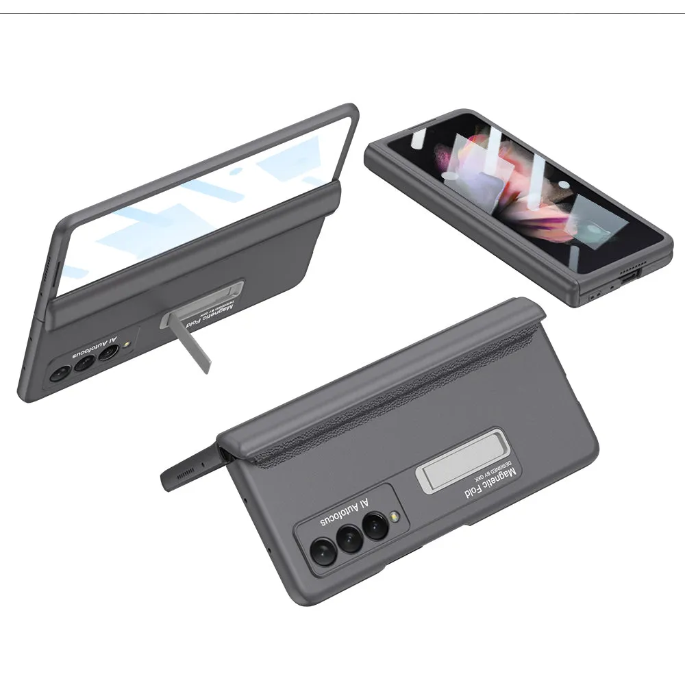 Magnetic Tempered Glass Stand Case For Samsung Galaxy Z Fold Flip 3 Bracket Stand Hard Phone Cover For Samsung Fold3