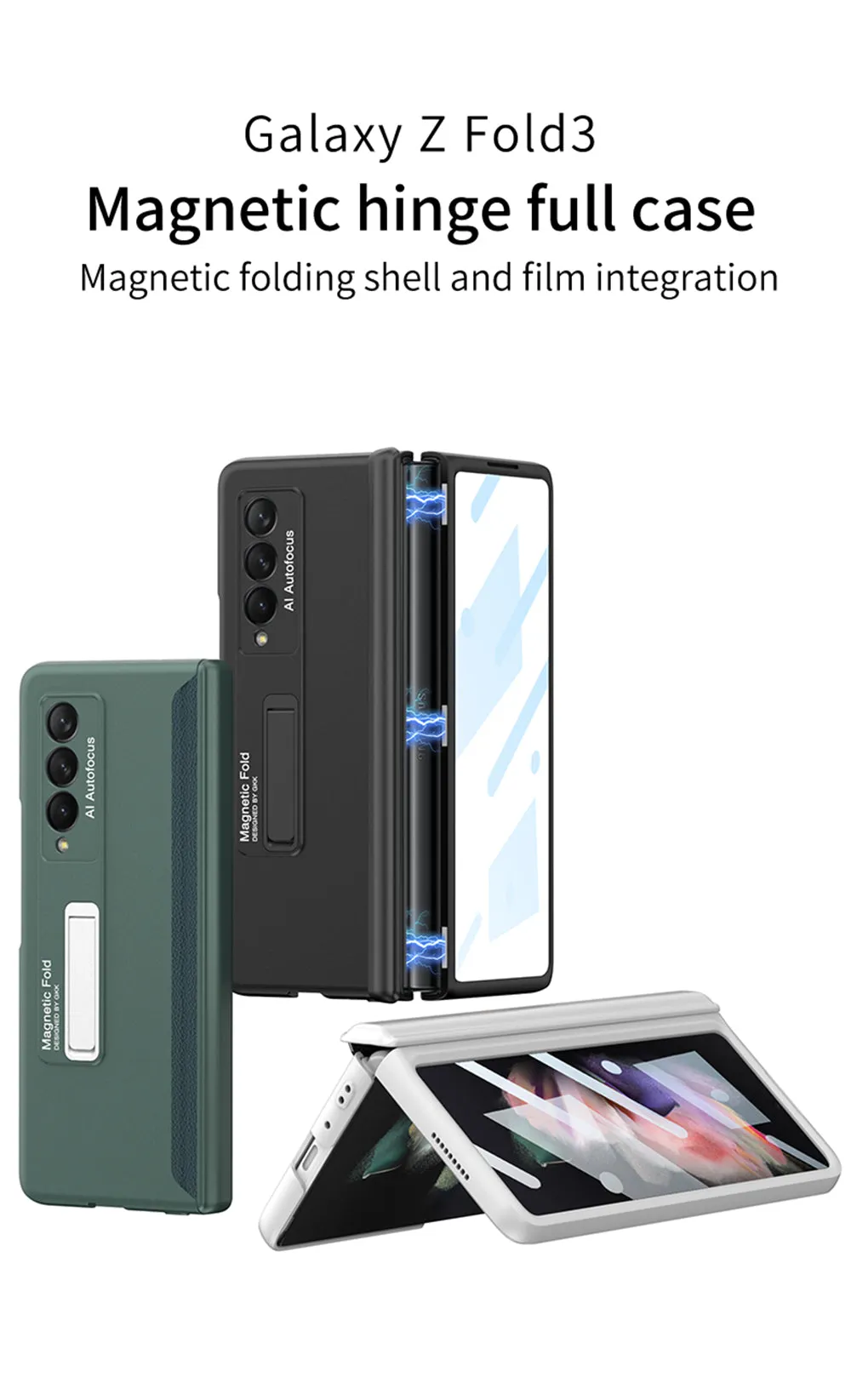 Magnetic Tempered Glass Stand Case For Samsung Galaxy Z Fold Flip 3 Bracket Stand Hard Phone Cover For Samsung Fold3