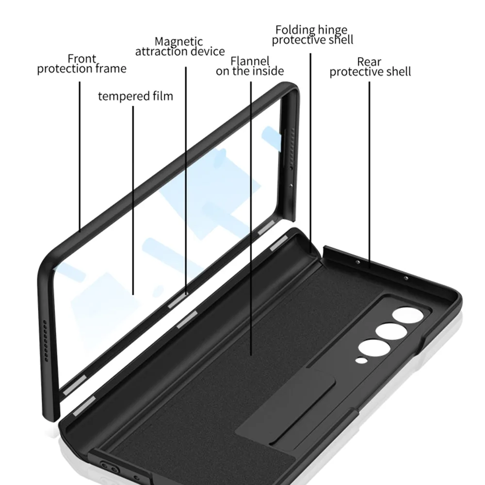 Magnetic Tempered Glass Stand Case For Samsung Galaxy Z Fold Flip 3 Bracket Stand Hard Phone Cover For Samsung Fold3