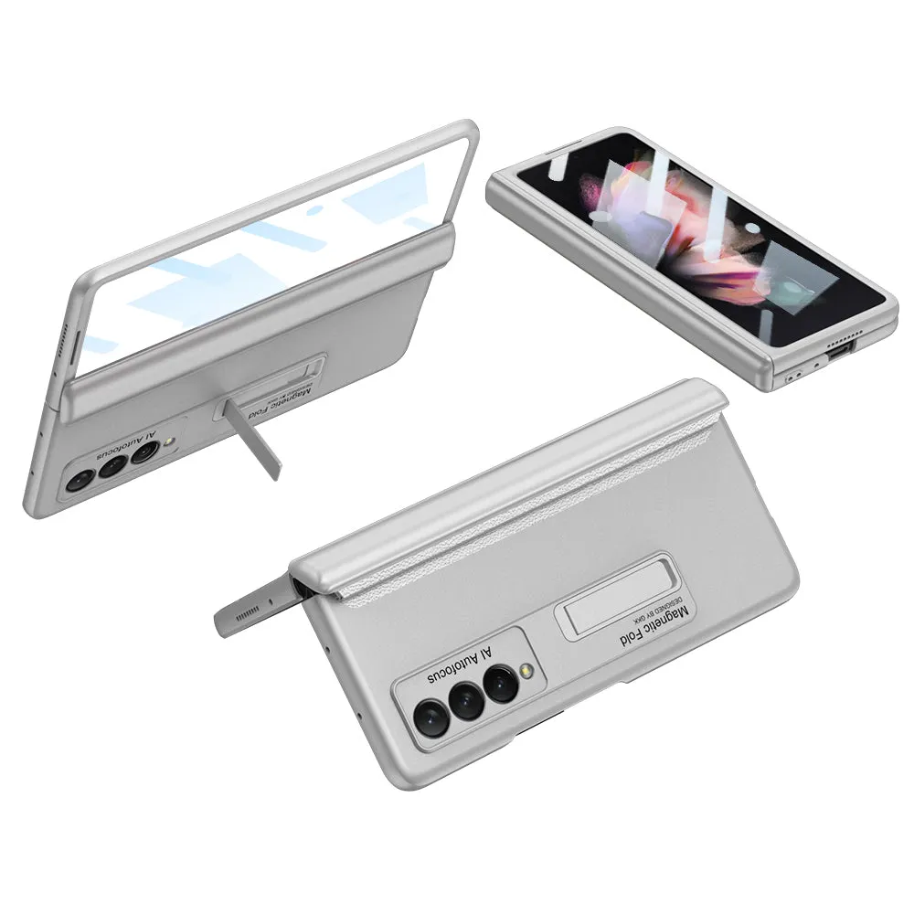 Magnetic Tempered Glass Stand Case For Samsung Galaxy Z Fold Flip 3 Bracket Stand Hard Phone Cover For Samsung Fold3