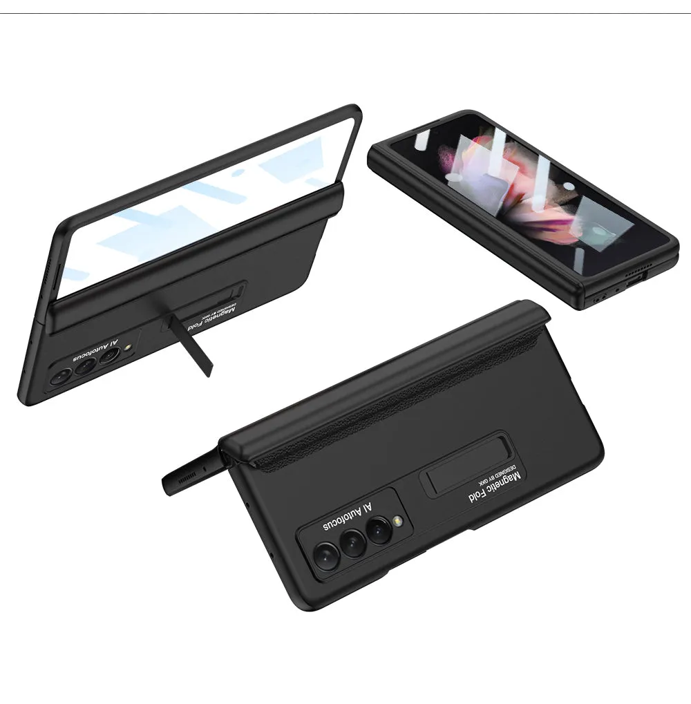 Magnetic Tempered Glass Stand Case For Samsung Galaxy Z Fold Flip 3 Bracket Stand Hard Phone Cover For Samsung Fold3