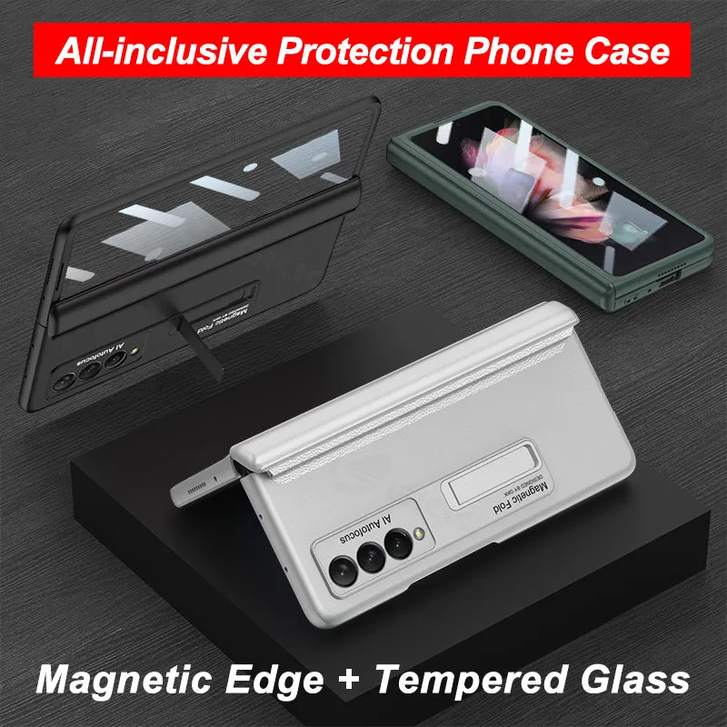 Magnetic Tempered Glass Stand Case For Samsung Galaxy Z Fold Flip 3 Bracket Stand Hard Phone Cover For Samsung Fold3