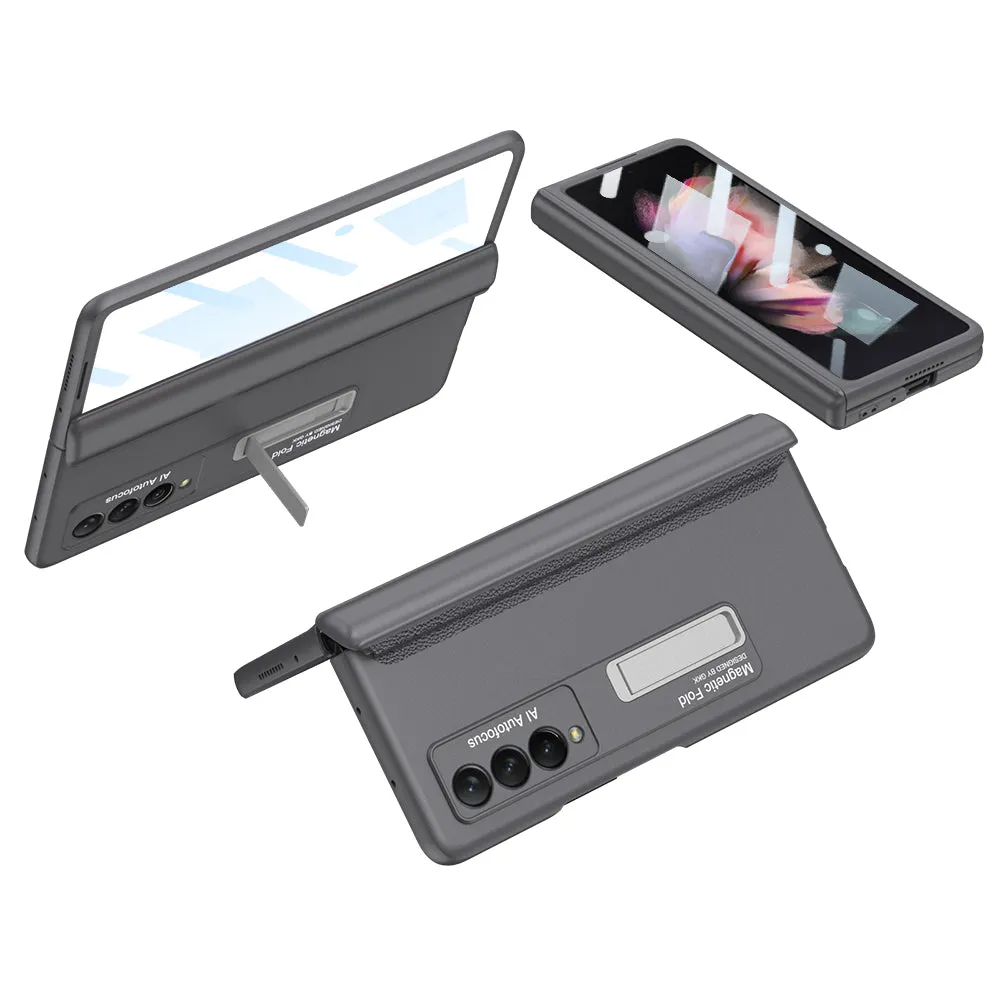 Magnetic Tempered Glass Stand Case For Samsung Galaxy Z Fold Flip 3 Bracket Stand Hard Phone Cover For Samsung Fold3
