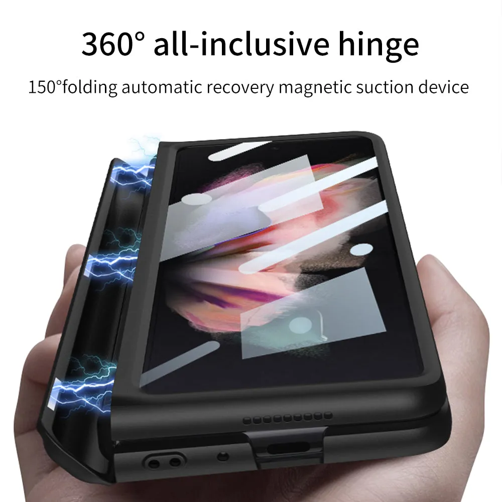 Magnetic Tempered Glass Stand Case For Samsung Galaxy Z Fold Flip 3 Bracket Stand Hard Phone Cover For Samsung Fold3
