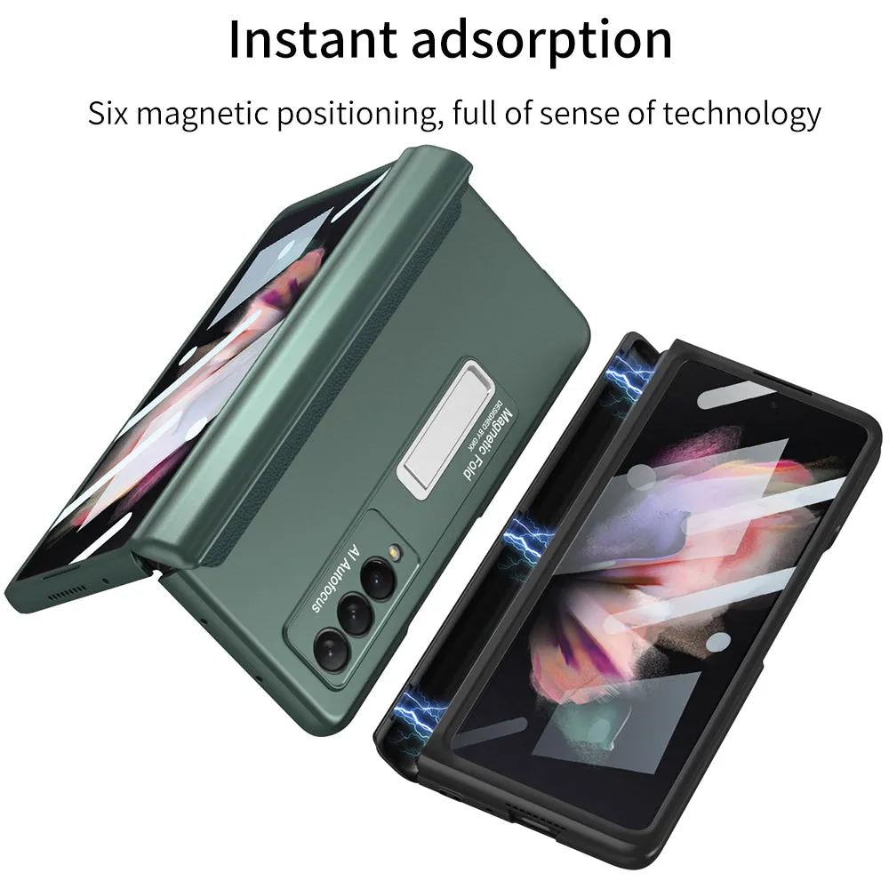 Magnetic Tempered Glass Stand Case For Samsung Galaxy Z Fold Flip 3 Bracket Stand Hard Phone Cover For Samsung Fold3