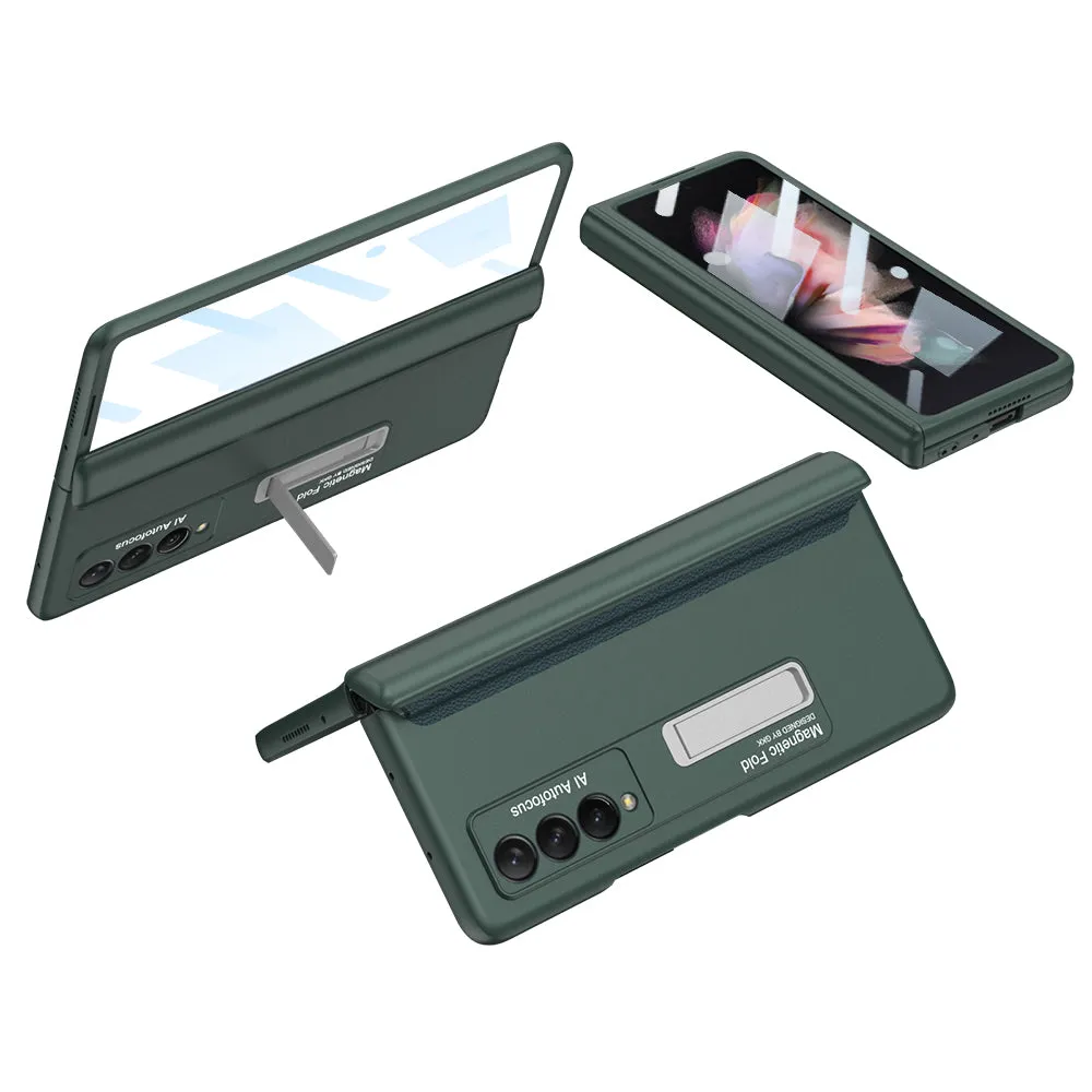Magnetic Tempered Glass Stand Case For Samsung Galaxy Z Fold Flip 3 Bracket Stand Hard Phone Cover For Samsung Fold3