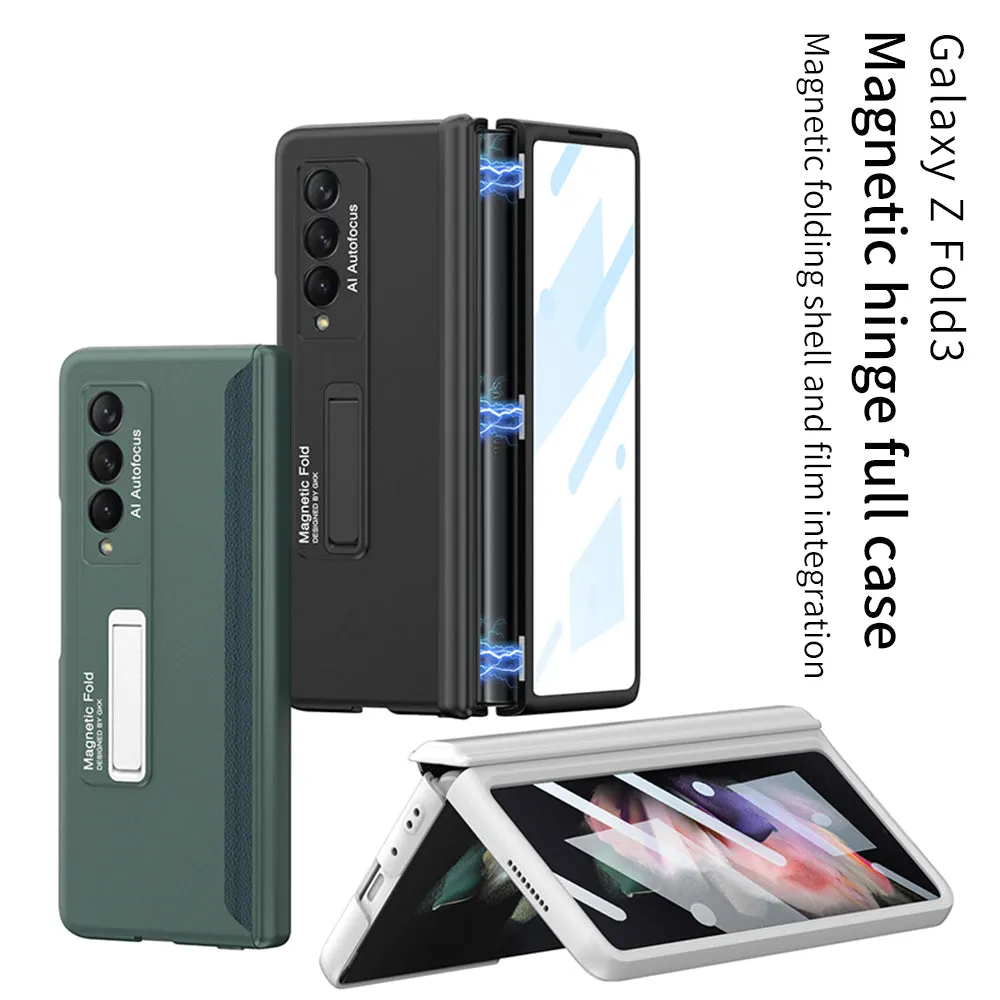 Magnetic Tempered Glass Stand Case For Samsung Galaxy Z Fold Flip 3 Bracket Stand Hard Phone Cover For Samsung Fold3