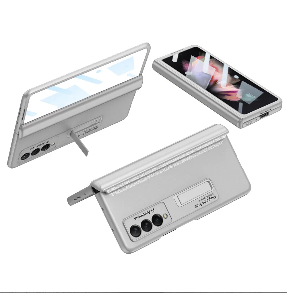 Magnetic Tempered Glass Stand Case For Samsung Galaxy Z Fold Flip 3 Bracket Stand Hard Phone Cover For Samsung Fold3