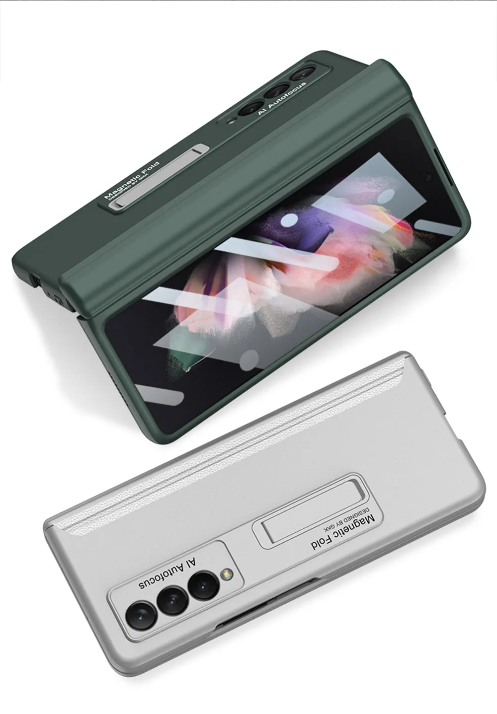 Magnetic Tempered Glass Stand Case For Samsung Galaxy Z Fold Flip 3 Bracket Stand Hard Phone Cover For Samsung Fold3