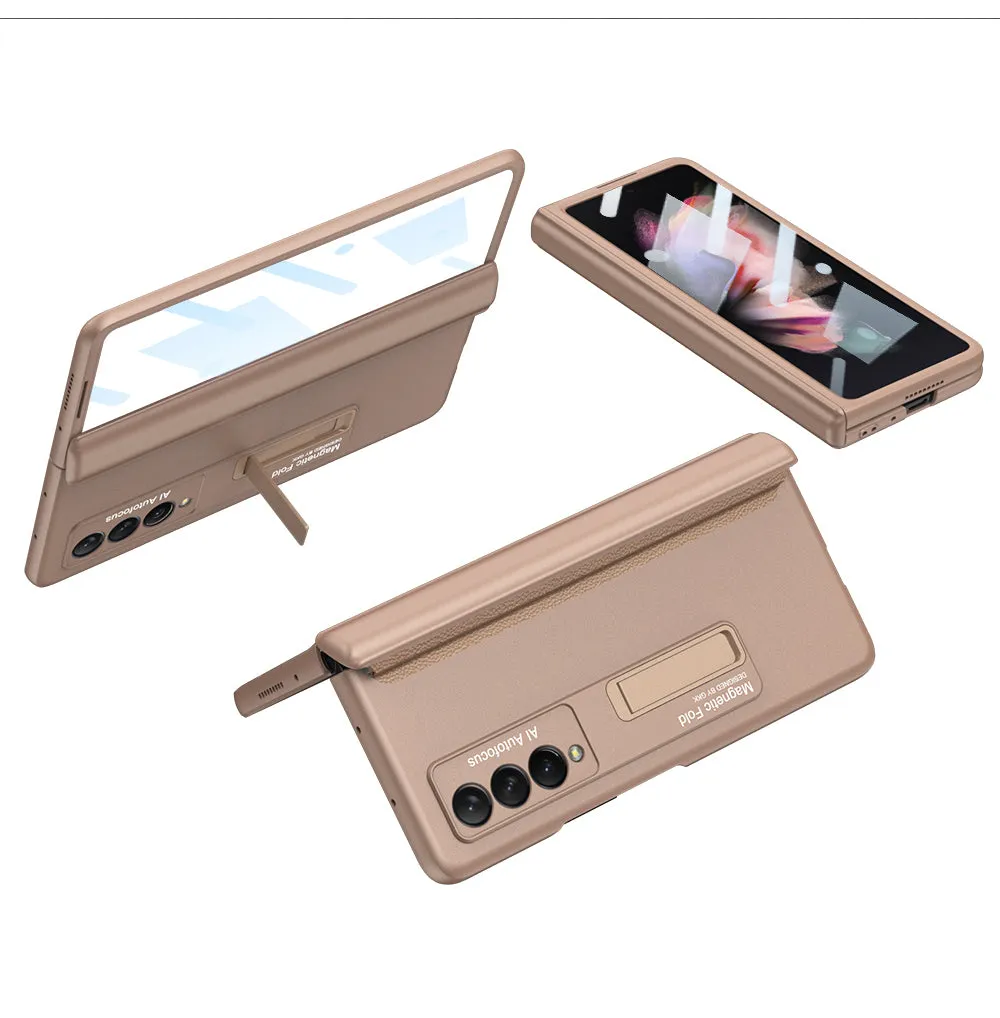 Magnetic Tempered Glass Stand Case For Samsung Galaxy Z Fold Flip 3 Bracket Stand Hard Phone Cover For Samsung Fold3