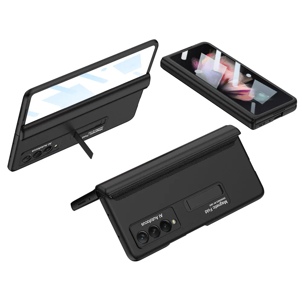 Magnetic Tempered Glass Stand Case For Samsung Galaxy Z Fold Flip 3 Bracket Stand Hard Phone Cover For Samsung Fold3