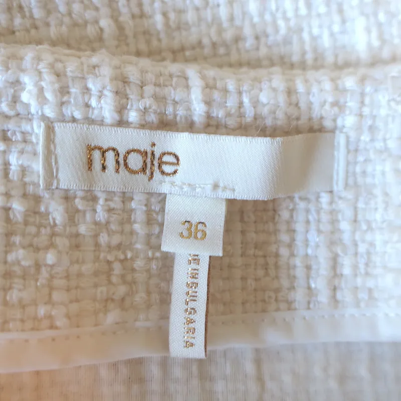 Maje Janessa Tweed Mini Skirt Ecru Cotton-Blend Size 36