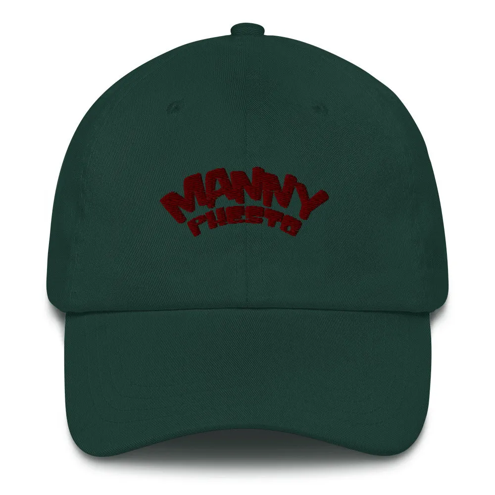 Manny Phesto Text Logo (Sexy Red Text) Embroidered Dad Hat