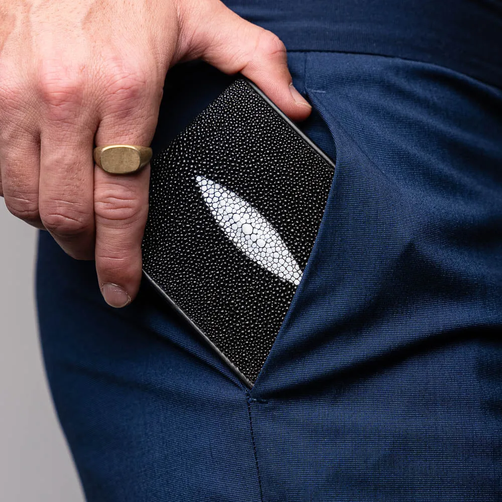Marco Di Milano Stingray Bi-Fold in Black / White Exotic Leather Wallet