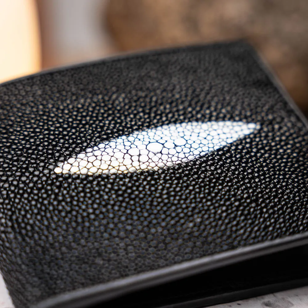 Marco Di Milano Stingray Bi-Fold in Black / White Exotic Leather Wallet