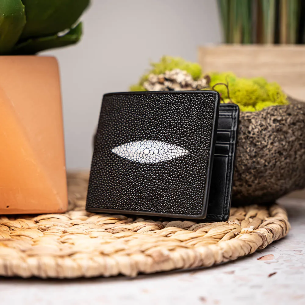 Marco Di Milano Stingray Bi-Fold in Black / White Exotic Leather Wallet