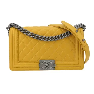 Medium Boy Flap Bag in Yellow Lambskin