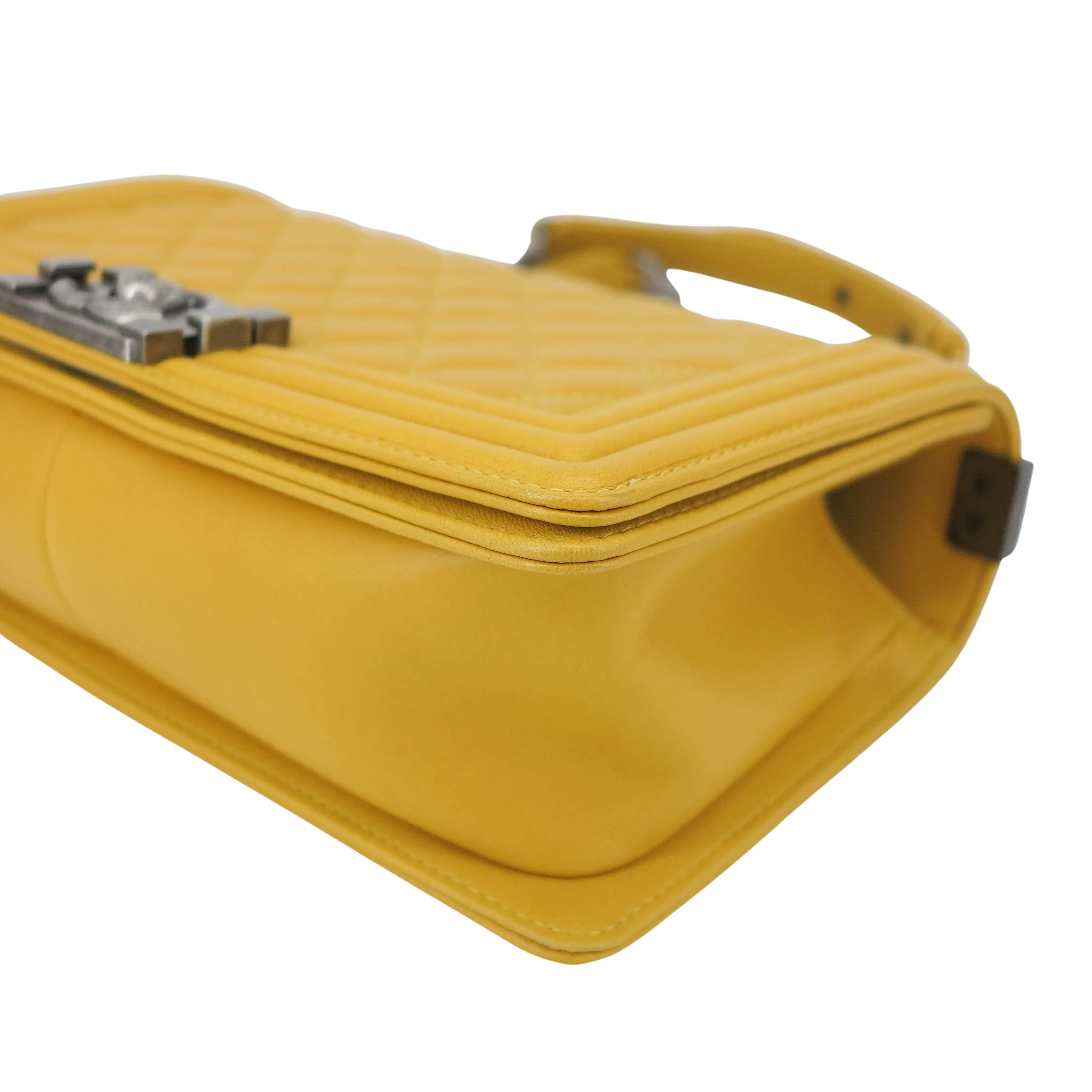 Medium Boy Flap Bag in Yellow Lambskin