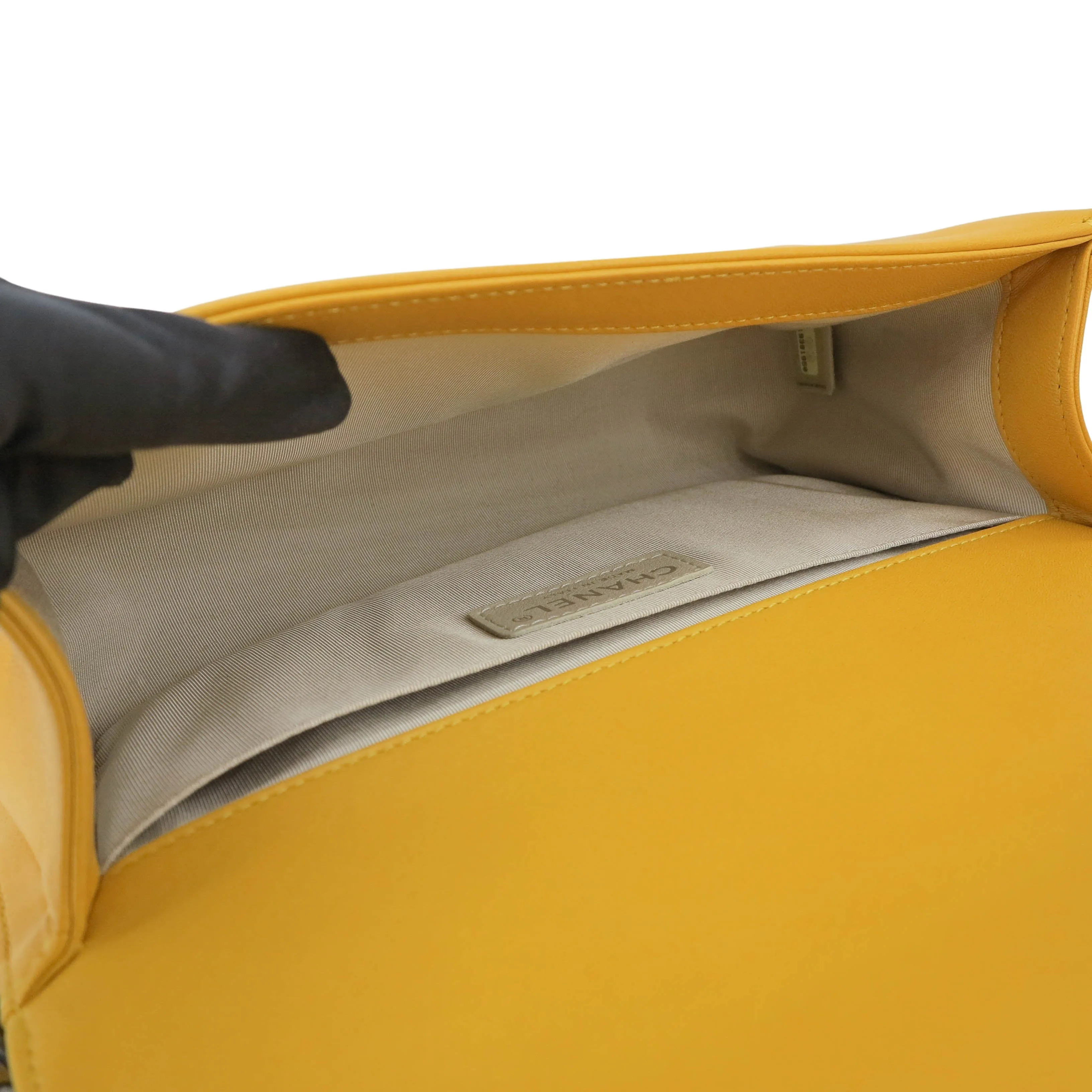 Medium Boy Flap Bag in Yellow Lambskin